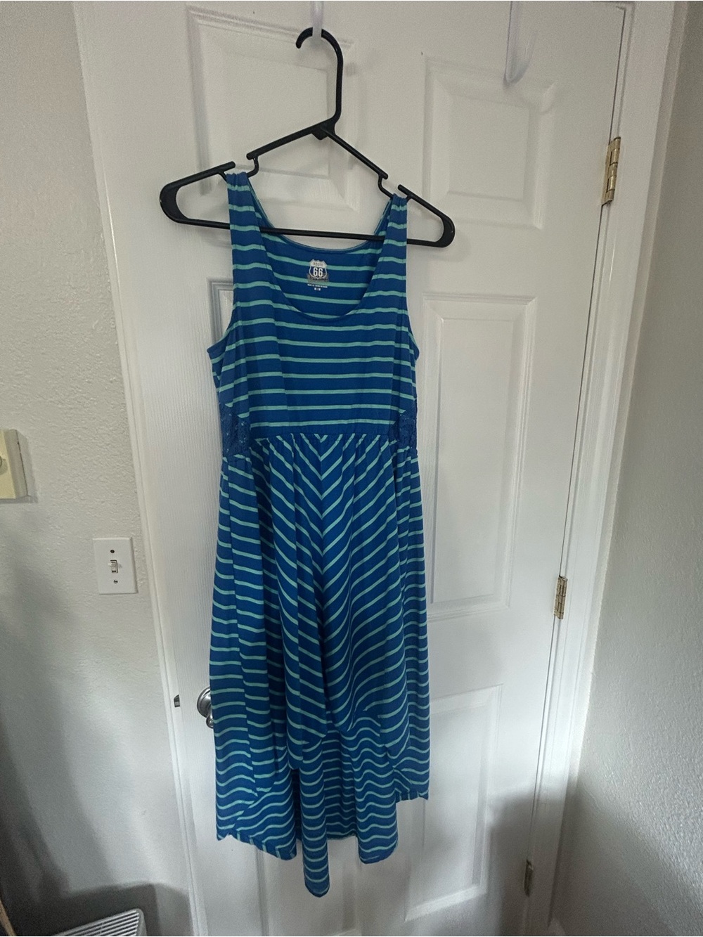 Route 66 Blue and Aqua Striped Sleeveless Dress